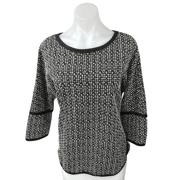 Max Studio Black White Tweed Crew Neck Long Sleeve Sweater Blouse Tunic Top Sz M - Picture 1 of 5